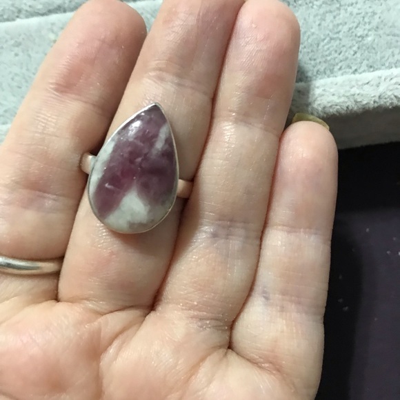 New Sterling Silver Teardrop Pink Tourmaline in Quartz Ring Size 8.5-8.75 Gem - Picture 9 of 16